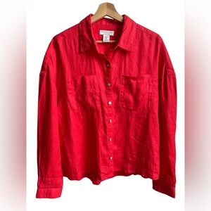 Rachel Zoe 100% Linen Long Sleeve Button Down in Vibrant Red